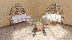 Кованый кофейный столик со скамьями. От 100 000 ₽ за шт.