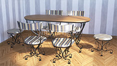 Кованый мебельный комплект (стол с деревянной столешницей, с 4 стульями и 2 табуретками). От 90 000 ₽ за шт.
