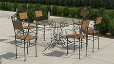 Кованая мебель для веранды (стол со стеклянной столешницей и 6 стульями с деревянными сиденьями. От 105 000 ₽ за шт.