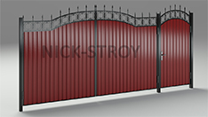 Ворота распашные с обшивкой из профлиста с фигурным верхом и обрешеткой. От 4 950 ₽ за м2