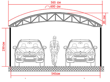 Навес на 2 машины размеры чертежи